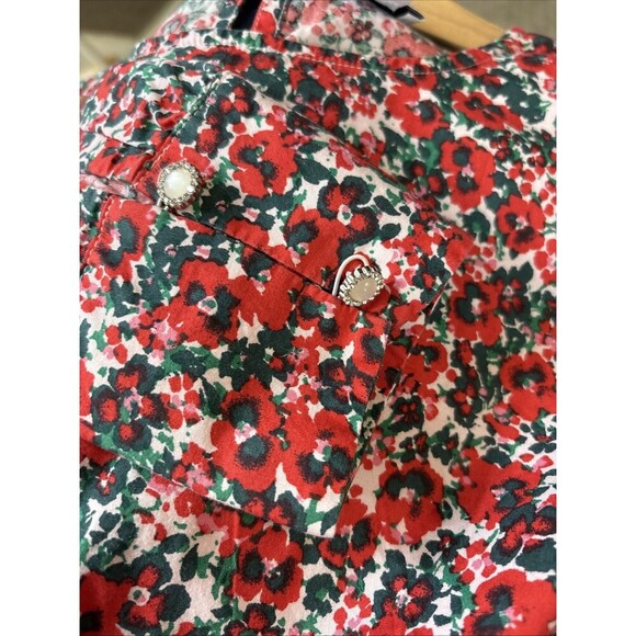 J.Crew Red Floral Cotton Poplin Ruffle Blouse Women’s Small Long Sleeve Pullover - Picture 8 of 10